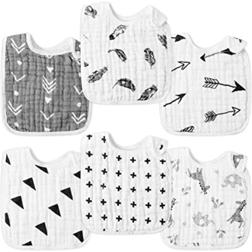 Zainpe 6Pcs Snap Muslin Cotton Bibs for Baby