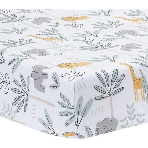Lambs & Ivy Jungle Adventure 100% Cotton Baby/Toddler Fitted Crib Sheet - White
