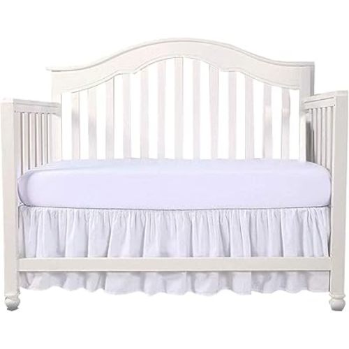 Crib Bed Skirt 28” x 52” with 14” Drop – Split Corners Dust Ruffle, Microfiber - Breathable, Durable, Elastic Adjustable Fit, Soft Nursery Bedding for Baby Boys & Girls, White Solid
