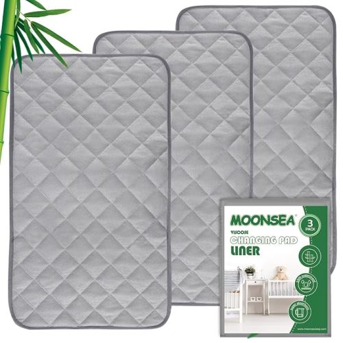 Diaper Changing Pad Liner Non-Slip, Waterproof Terry Mat, Quilted Absorbent Bassinet Liners Washable, 3 Pack 13"x 26" Reusable Portable Changing Table Pad Rectangle Grey