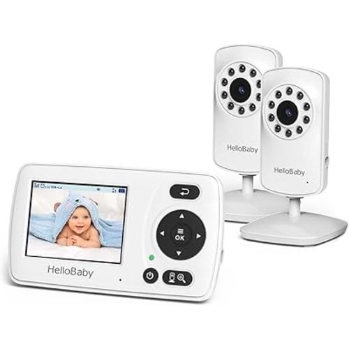 HelloBaby Monitor with 2 Cameras, 2.4'' Portable Travel Screen Baby Monitor No WiFi, 1000ft Long Range Video Baby Monitor, Night Vision, VOX Mode-Power Saving, Baby Safety Camera,for Baby/Pet/Elder