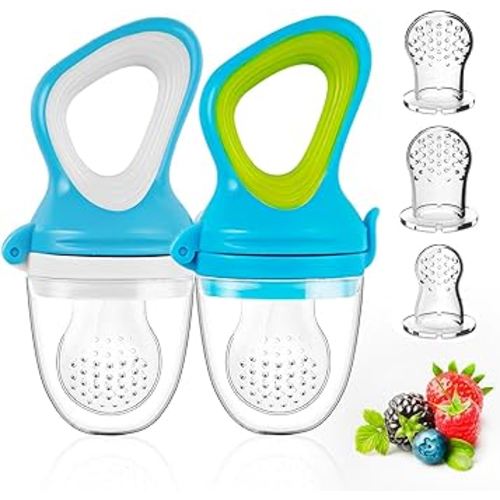 Baby Fruit Feeder by HAOBAOBEI, Frozen Teething Toys for Babies, Baby Food Pacifier Feeder with 3 Sizes Silicone Pouches, Baby Eating Essentials,BPA Free Baby Feeding Supplies -2 Pack