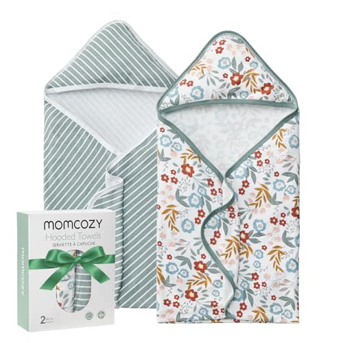 Momcozy Baby Towel with Hooded-2 Pack Soft Bath Towel Set-Shower Gifts or Bath Essential for Infant,Newborn, Toddler (28 X 28 Inch, Petite Blossom)