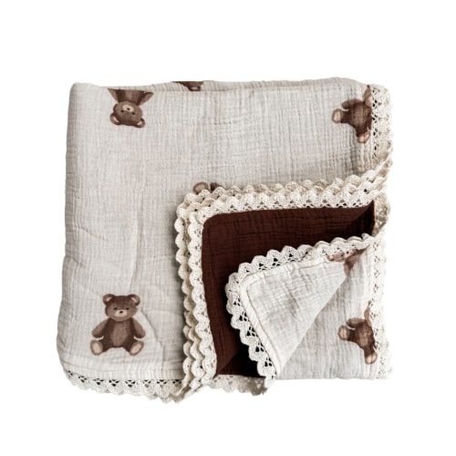 Muslin Crinkle Organic Lace Blanket | Teddies & Chocolate – Little and Fern