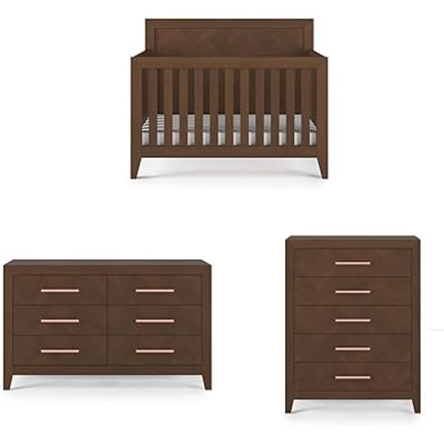 Child Craft Kieran Crib, Double Dresser and Chest Nursery Set, 3-Piece, Includes 4-in-1 Convertible Crib, Dresser and Chest, Grows with Your Baby (Toasted Chestnut)