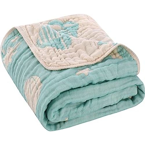 Ultra Soft Muslin Baby Blanket, Made of Viscose from Bamboo, A Versatile Swaddle and Bed Blanket for Babies, Toddlers, Boys, and Girls (Ocean Green 1 Pack).