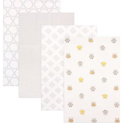 Luvable Friends Unisex Baby Cotton Flannel Receiving Blankets, Owl 4-Pack, One Size