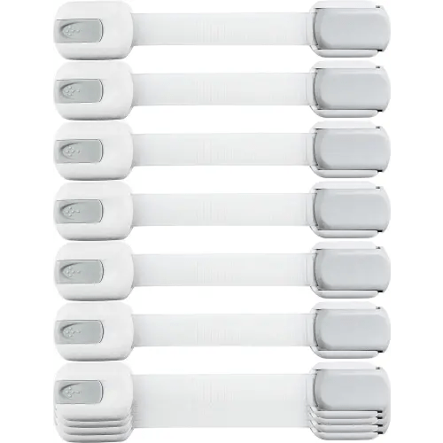 Child Safety Strap Locks (10 Pack) Baby Locks for Cabinets and Drawers, Toilet, Fridge & More. 3M Adhesive Pads. Easy Installation, No Drilling Required, White/Gray