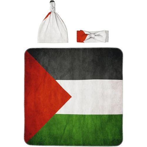 HEPBAK Palestine Flag Baby Blanket Headband Swaddle Cloth Newborn Swaddle Blanket Baby Bath Towel Sleeping Bag