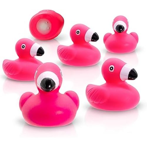 Windy City Novelties 6 Pack LED Water-Activated Light-Up Pink Flamingo Bath Toys - Fun Rubber Floating Toys for Kids' Bath Time