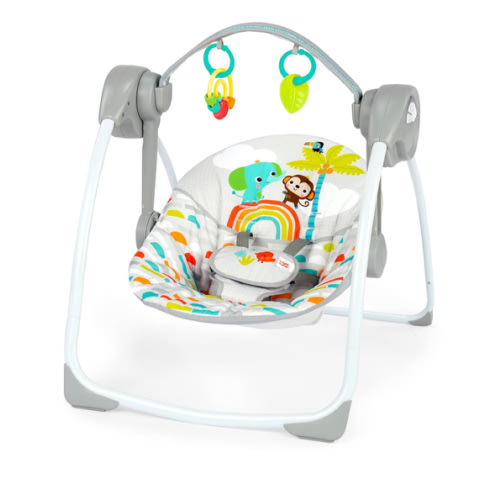 Bright Starts Playful Paradise Portable Compact Automatic Baby Swing with Music, Unisex, Newborn +