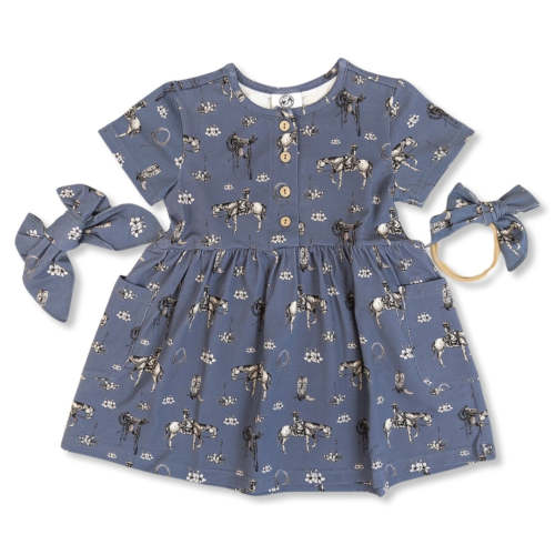 Cowgirl Blues Cotton Dress with Pockets / Matching Bow – Cowkid Clothing Company