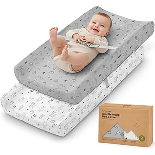 2-Pack Baby Changing Pad Cover for Girl, Boy - 32x16 Soft Viscose Derived from Bamboo Baby Diaper Changing Table Pad Cover Sheets, Neutral, Snug Fit Nursery Diaper Change Sheets (Woodland)