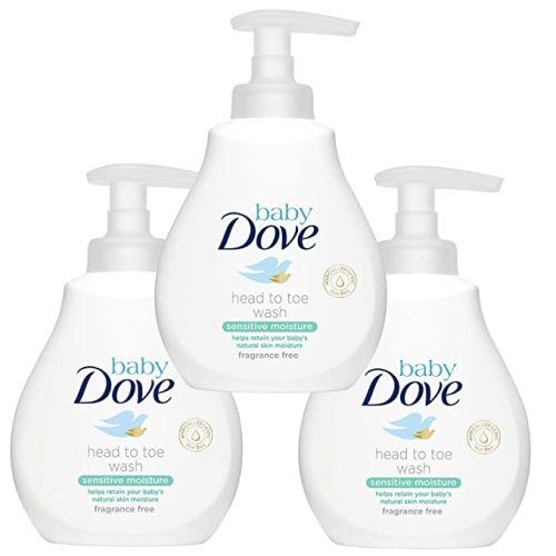 Dove Baby Sensitive Moisture Head to Toe Body Wash Pump - 6.76 Fl Oz / 200 mL x 3 Pack, Fragrance Free