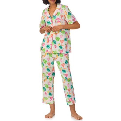 Print Crop Stretch Jersey Pajamas, Medium