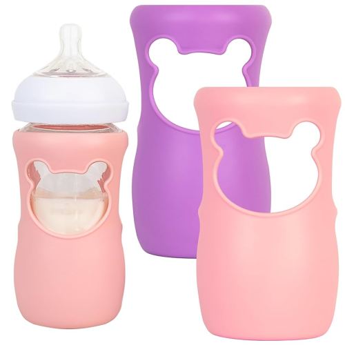 Philips Avent Silicone Baby Bottle Sleeves - Anti Breakage Holder for Natural Glass Baby Bottles, Compatible with Avent, 8oz - Pack of 2 (Pink and Purple)