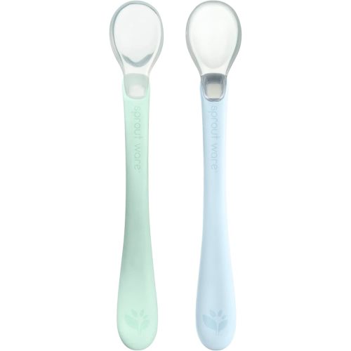 green sprouts Silicone and Sprout Ware First Food Spoons, Light Sage/Light Blueberry