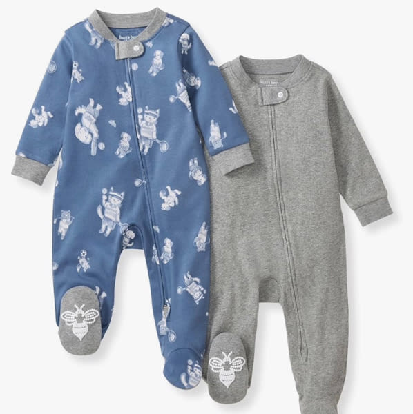 Burt's Bees Baby Boys Sleep and Play Pajamas, 100% Organic Cotton, One-piece PJs, Diagonal Zip Up Loose Fit Footie