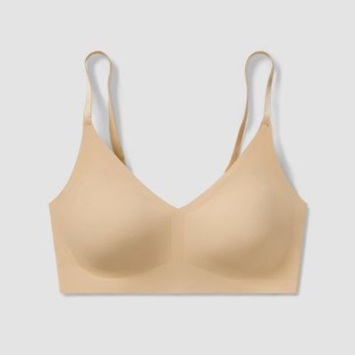 True & Co. True Everybody Women's Adjustable Strap Triangle Bra - Light Beige L: Wireless, Removable Padding, V Neck