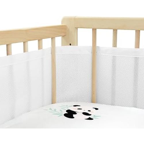Upgraded Breathable Mesh Crib Liner, More Straps for Fixing Crib Mesh Line, Covers 4 or 3 Sides Baby Bed, 3mm Breathable Mesh Ensures Easy Breathing, Protects Legs and Arms from Getting Caught