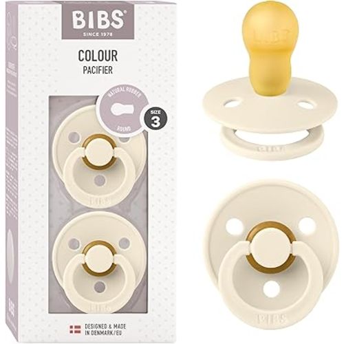 BIBS Pacifiers Colour Collection | Natural Rubber Baby Pacifier | Set of 2 BPA-Free Soothers | Made in Denmark | 18+ Months (Pack of 2) | Ivory