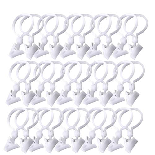 12x6cm 30Pcs Plastic Shower Curtain Buckle Round Clips Curtain Rings Clips White
