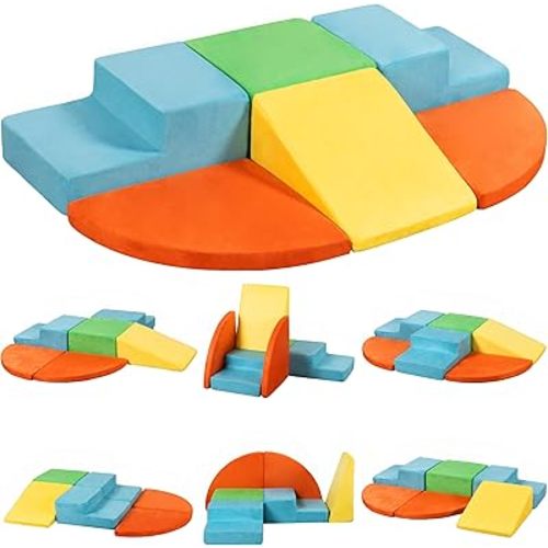 Nuturelly 6PCS Toddler Climbing Toys Indoor, Soft Suede Texture Baby Climbing Blocks, Foam Blocks Activity Play Set for Kids Climbing and Crawling, Playtime Corner, Play Gym & Toddler Slide