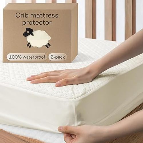 Niagara Crib 2 Pack 100% Waterproof Mattress Protector, Soft Breathable Crib Mattress Protector with Deep Pocket, Crib Mattress Pad for Toddler and Baby (52x28, Beige) - Viscose Made from Bamboo