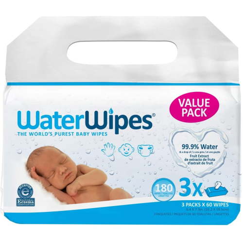 WaterWipes Unscented Baby Wipes, Sensitive and Newborn Skin, 3 Packs 180 Wipes