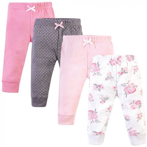 Hudson Baby Infant and Toddler Girl Cotton Pants 4pk, Basic Pink Floral, 6-9 Months