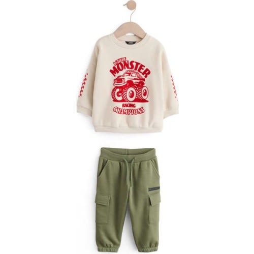 Kids' Monster Truck Cotton Blend Sweatshirt & Sweatpants Set