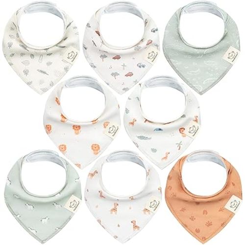 8-Pack Organic Baby Bandana Bibs for Boys, Girls – Super Absorbent Cotton Baby Bibs for Drooling and Teething, Extra Soft & Breathable Cloth, Infant, Toddler, Newborn 0-12 Months (Wilderness)