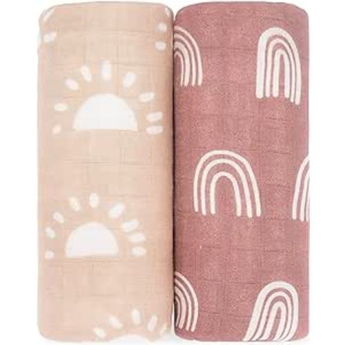 Comfy Cubs - 2 Pack Muslin Swaddle Blankets (Sun & Rainbow)