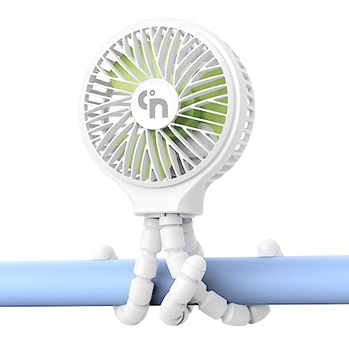 WEGA Stroller Fan Rechargeable Portable Battery Operated Car Seat Baby Fan,3 Speeds Clip on USB Personal Fan for Crib Treadmill HomeOffice and Travel (White)