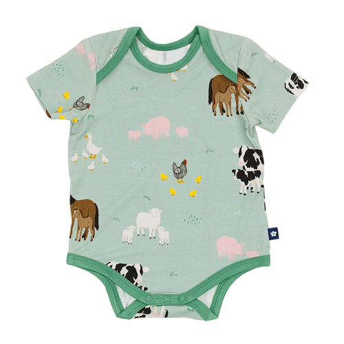 Larkspur Baby |Infant Bodysuit | Short Sleeve Bodysuit in Farm Animals