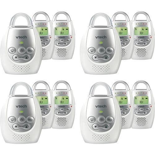 VTech Communications DM221 Audio Baby Monitor with up to 1,000 ft of Range, Vibrating Sound-Alert, Talk Back Intercom & Night Light Loop, White/Silver