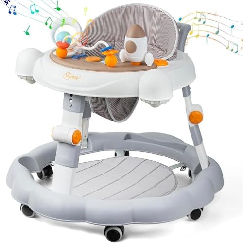 Baby Walker with Wheels - 8-Level Height Adjustable Foldable Infant Walker for Baby Boy Girl 7-15 Months, Kids Toddler Walkers Activity Center, Portable Learning Walker with Safety Features