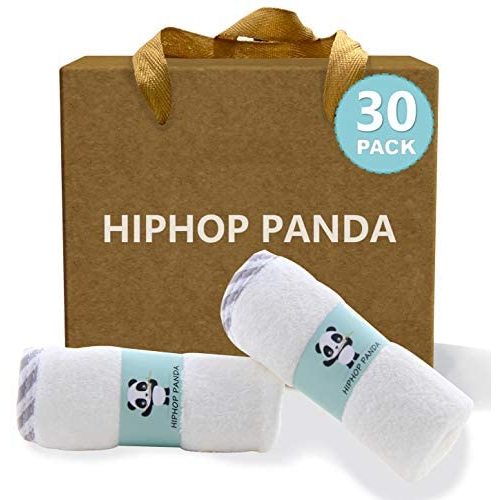 HIPHOP PANDA Bamboo Baby Washcloths,30 Pack (Gray Stripe) - 2 Layer Ultra Soft Absorbent Bamboo Towel - Natural Reusable Baby Wipes for Delicate Skin - Baby Registry as Shower