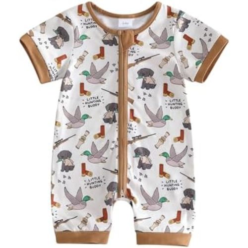 Baby Boy Summer Outfit Newborn Mallard Duck Deer Romper Zipper Onesie Jumpsuit Overalls Camo Hunting Clothes