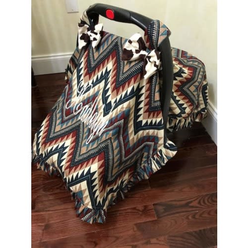 Baby Car Seat Tent, Rodeo Chevron, Cowgirl Baby Car Seat Canopy, Western, Monogram Baby Shower Gift, Pony Minky, Baby Girl Gift