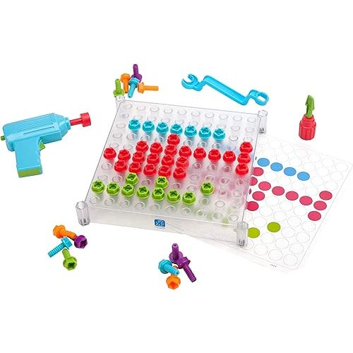 Educational Insights Design & Drill See-Through Creative Workshop: 136 Piece Set with Drill Toy, Kids Drill Sets, STEM Toy, Ages 3+