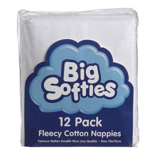 Big Softies 12 Pack Flannelette Nappies - White
