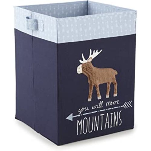Levtex Baby - Trail Mix Nursery Hamper - Rectangular Fabric Hamper - Moose - Blue, Navy and Brown - Nursery Accessories - Size: 14 x 14 x 9in.