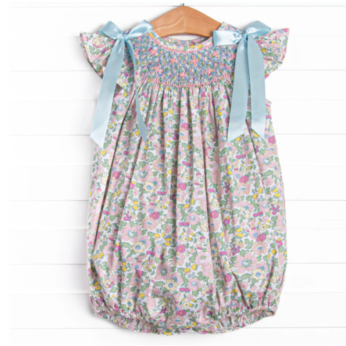 Blooming Bows Smocked Bubble, Blue – Stitchy Fish