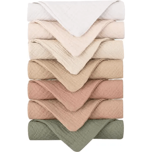 Konssy Baby Muslin Washcloths 7 Pack -100% Cotton Baby Bath Towels, Soft Baby Wash Cloths and Absorbent Burp Cloths for Newborn Kids Girls and Boys, 11x11 inches