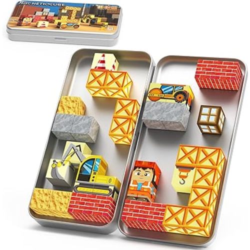 Magnetic Blocks with Magnet Box-35PCS Magnet Cubes, Magnetic Tiles Kids Build Cubes Travel Game Toys, Road Trip Sensory Toy Christmas Birthday Gifts for Boys & Girls Ages 3