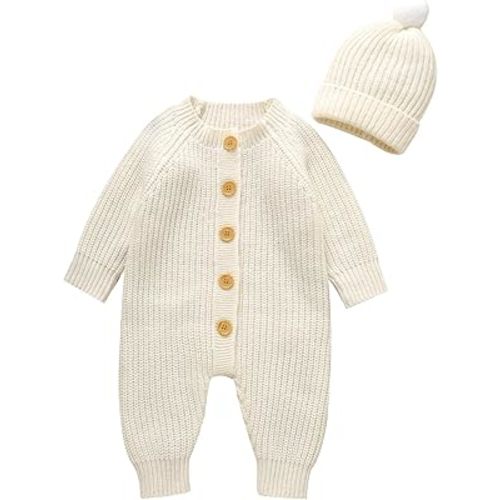 Baby Knit Sweater Romper Outfits Longsleeve Knitted Jumpsuit With Hat Set for Newborn Boys and Girls Warm Clothes