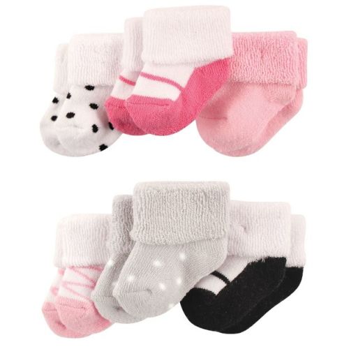 Luvable Friends Baby Girl Newborn And Baby Socks Set, Pink Black Shoes, 0-3 Months