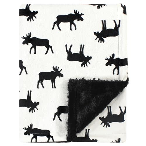 Hudson Baby Unisex Baby Plush Blanket with Furry Binding and Back, Moose, One Size