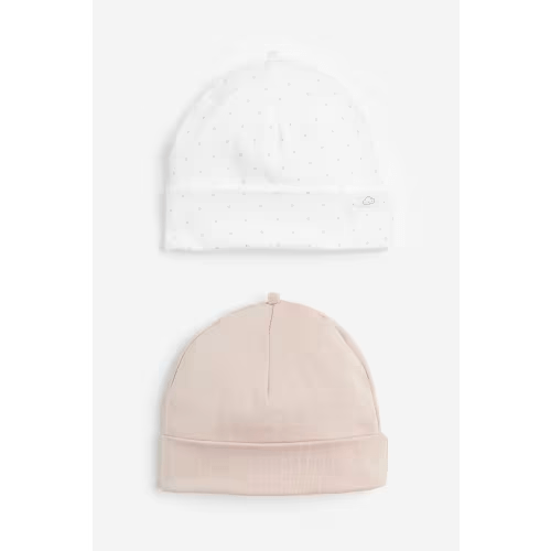 3M - 2-pack Cotton Beanies - Powder pink/dotted